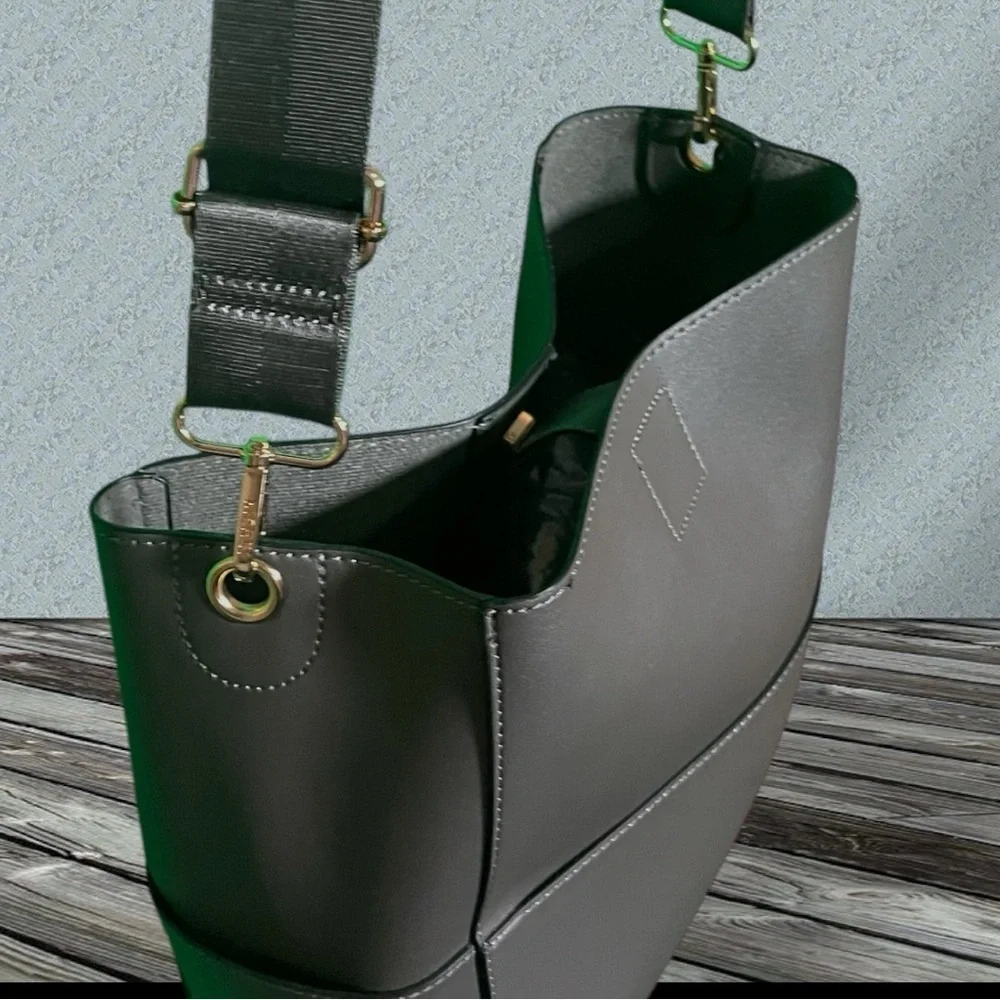 Mersi Vegan Leather Demi Bucket Bag With Detachable Straps Gray